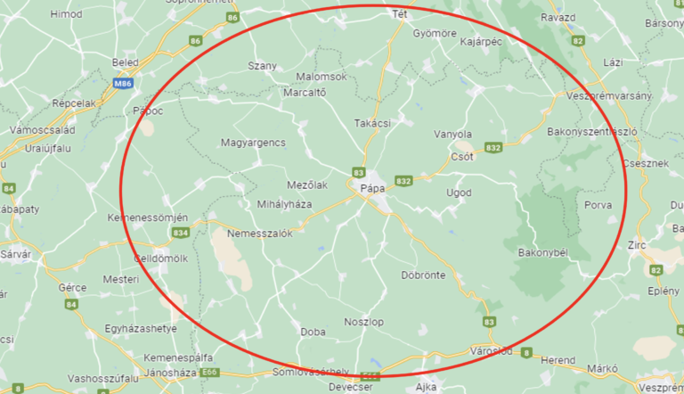 Pápa és annak 30 kilométeres vonzáskörzete